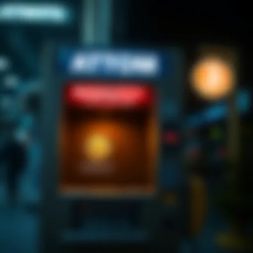 A Bitcoin ATM with a warning sign indicating bankruptcy and high fees