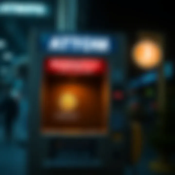A Bitcoin ATM with a warning sign indicating bankruptcy and high fees