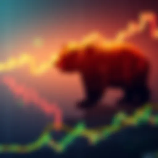 A graphic showing a Bitcoin price chart indicating a downward trend with a bear icon overlayed, symbolizing the ongoing bear market.