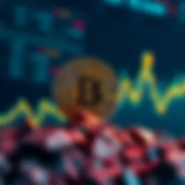 Bitcoin price breaking above a trendline with a rising graph in the background.