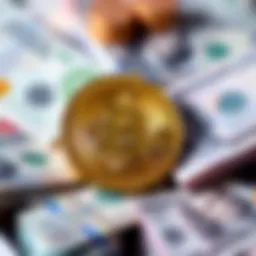 A Bitcoin symbol next to traditional currency, representing the comparison between Bitcoin and money