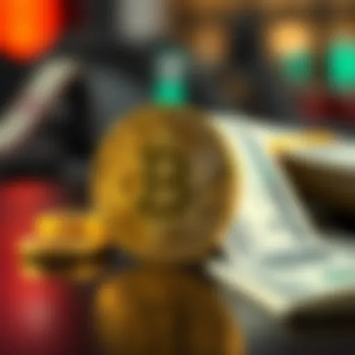 A visual comparison of Bitcoin symbol and cash, showing how some people prefer Bitcoin for transactions.