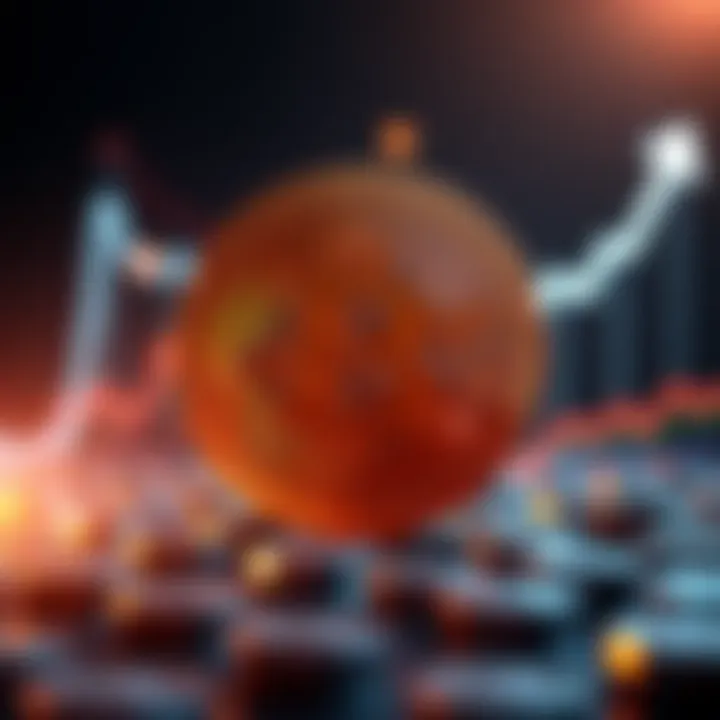 A graphic representation of Bitcoin Cash symbol with rising graph trends in the background