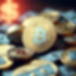 A visual of Bitcoin coins with dollar signs around them, symbolizing profit without selling.