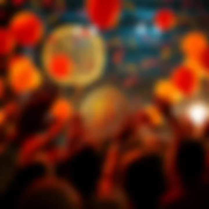 People celebrating Bitcoin's price surge with confetti and balloons in a festive atmosphere.