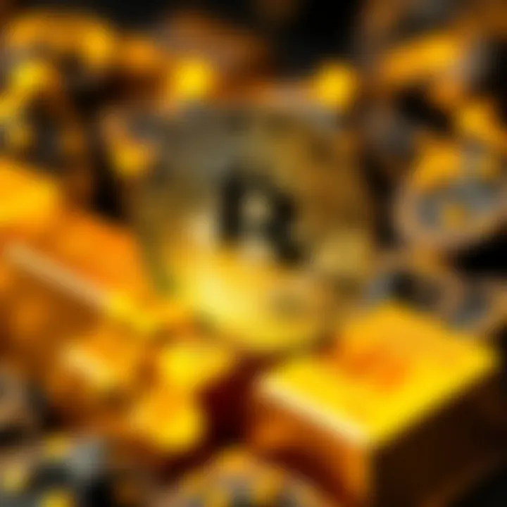 A shiny Bitcoin coin placed next to gold bars, symbolizing the contrast between digital and traditional investments.