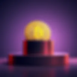 A shiny bitcoin coin placed on a small pedestal, representing the rarity of full bitcoin ownership.