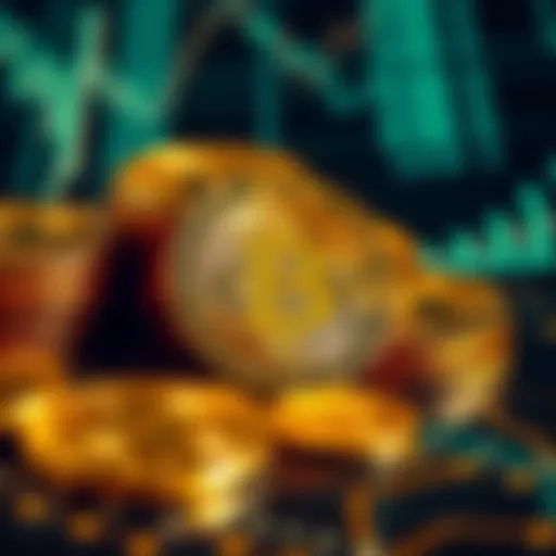 A collection of shiny Bitcoin coins placed on a glowing digital background, representing cryptocurrency and finance.