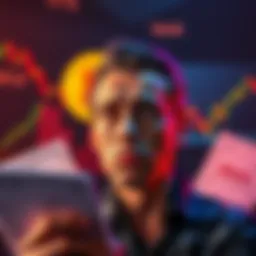 A person looking worried while analyzing a Bitcoin symbol alongside stock charts and collateral documents.
