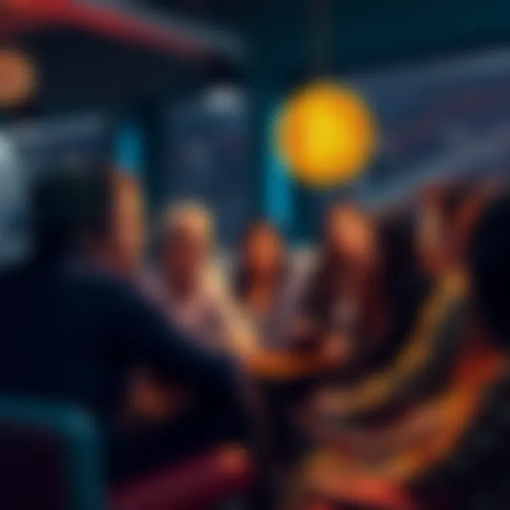 A group of diverse people discussing Bitcoin and its long-term potential in a casual setting, showcasing interest in strategic holding and accumulation.