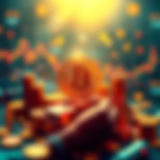 Illustration of Bitcoin symbol surrounded by market trends and currency symbols