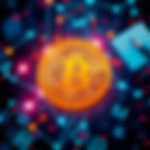 An illustration showing Bitcoin as a decentralized currency with mathematical symbols and a digital network background.