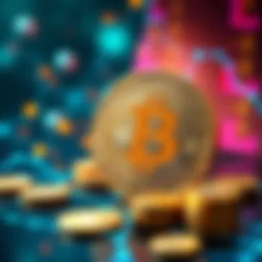 A visual representation of Bitcoin with digital coins and a network background, symbolizing its rise after the 2008 financial crisis.