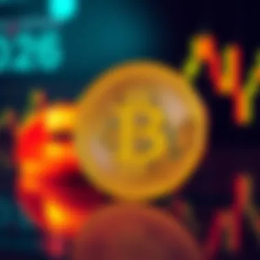 A visual representation of Bitcoin with a digital coin and a graph showing growth in the background.