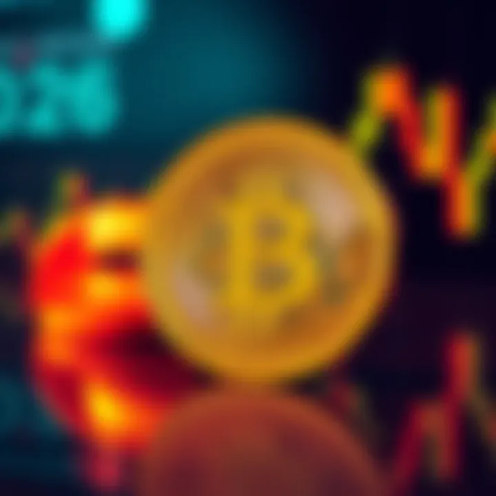A visual representation of Bitcoin with a digital coin and a graph showing growth in the background.