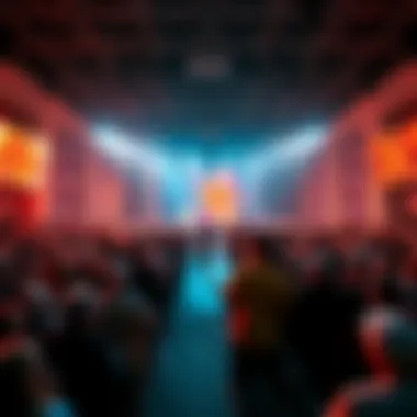 Crowd gathered at Bitcoin 2026 in Las Vegas with empty podiums and frustrated attendees