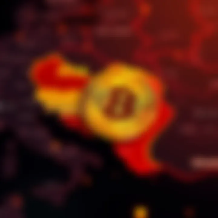 Bitcoin and Conflict A graphic showing Bitcoin symbols overlaid on a map of Iran and Ukraine, symbolizing the use of cryptocurrency in war financing.