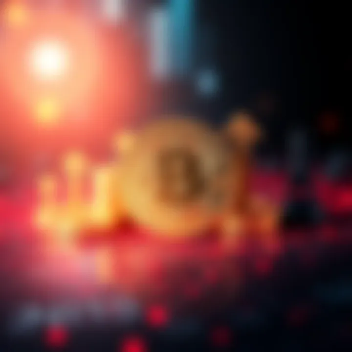 A visual representation showing a Bitcoin symbol with downward arrows, surrounded by icons representing tariffs, Iran, and AI technology.