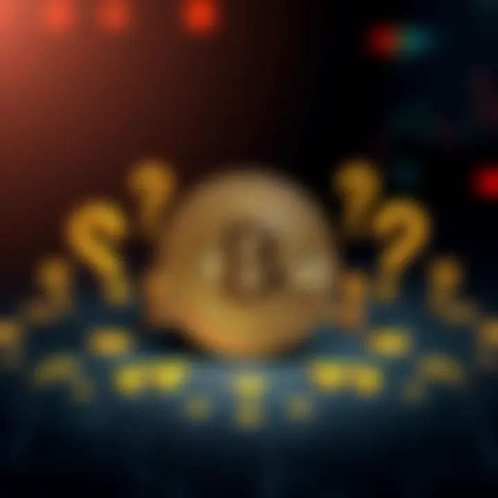 A Bitcoin symbol surrounded by question marks, representing uncertainty about its creator's identity.