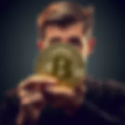A person looking concerned while holding a Bitcoin symbol, depicting skepticism towards cryptocurrency without investing.