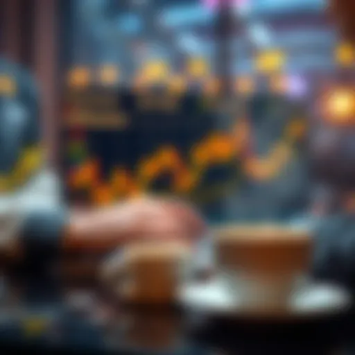 A person analyzing Bitcoin trends on a laptop, with coffee in the foreground.