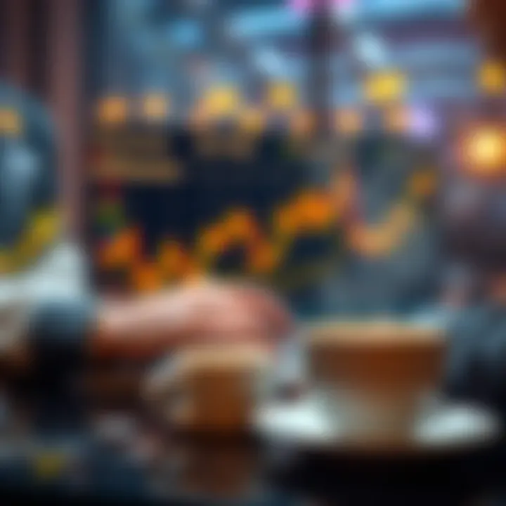 A person analyzing Bitcoin trends on a laptop, with coffee in the foreground.