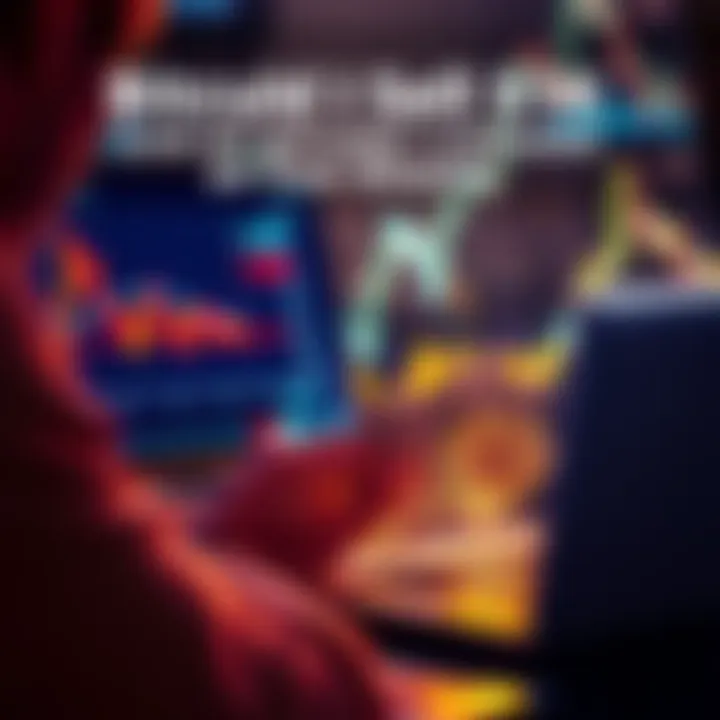 Bitcoin Decision A person looking at Bitcoin charts on a laptop while holding cash, contemplating selling part of their investment.