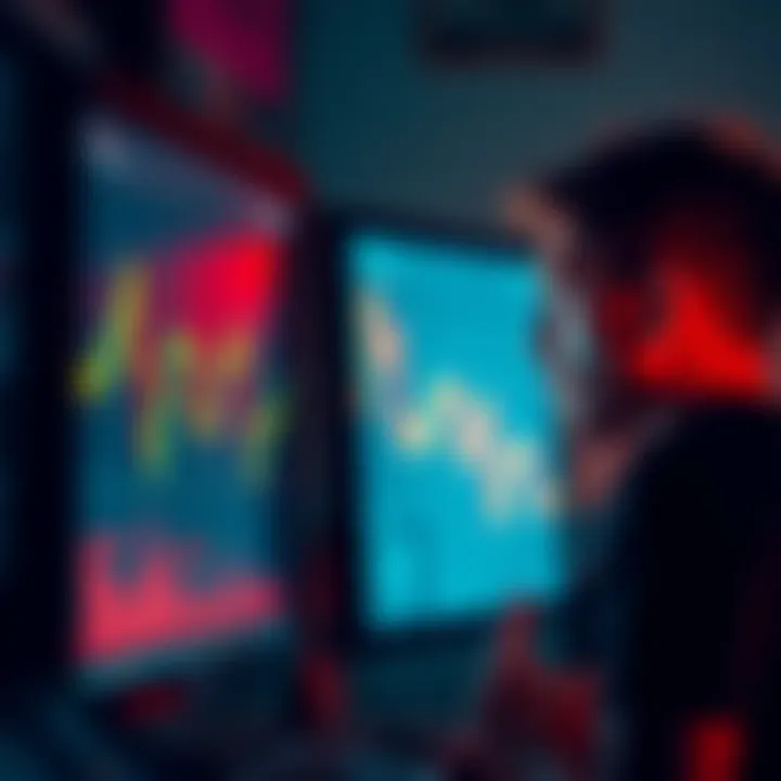 A person looking at fluctuating Bitcoin prices on a computer screen with a thoughtful expression, weighing the decision to sell or hold their investment.