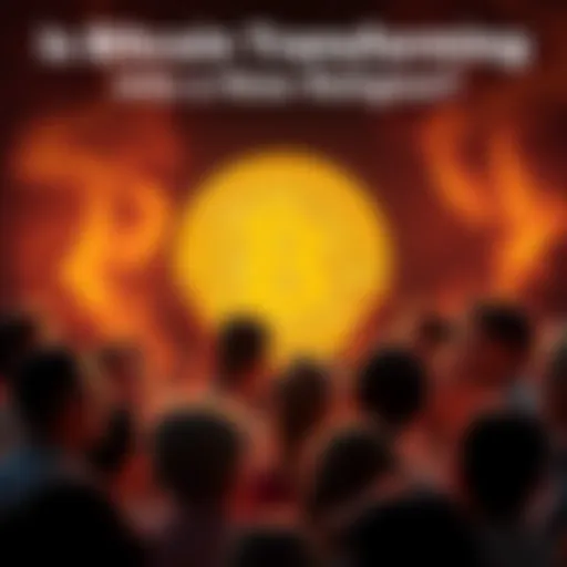 A group of people gathered around a glowing Bitcoin symbol, showing enthusiasm and belief, with expressions of hope and concern in their faces.