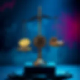 A scale balancing justice and digital currencies, symbolizing the Yadi Zhang case impact on victims and cryptocurrency.