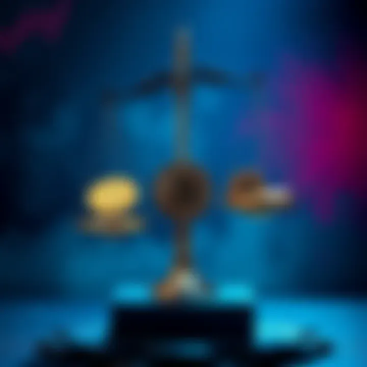 A scale balancing justice and digital currencies, symbolizing the Yadi Zhang case impact on victims and cryptocurrency.
