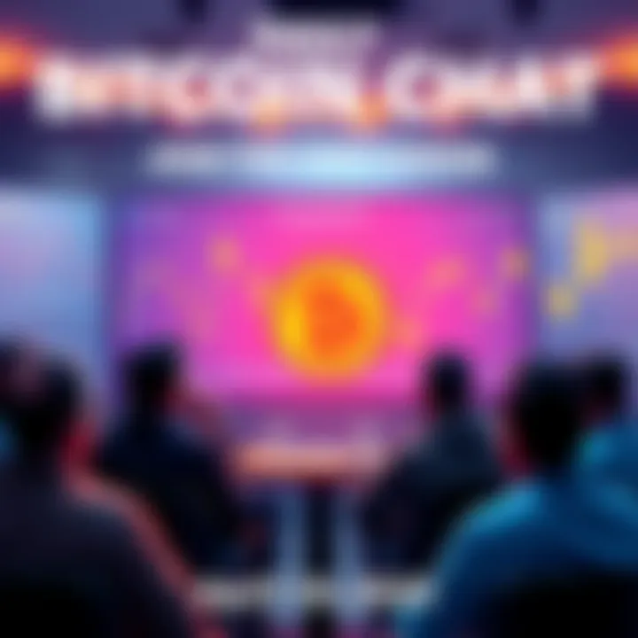 A group of people sharing insights on Bitcoin with charts and graphs on a screen