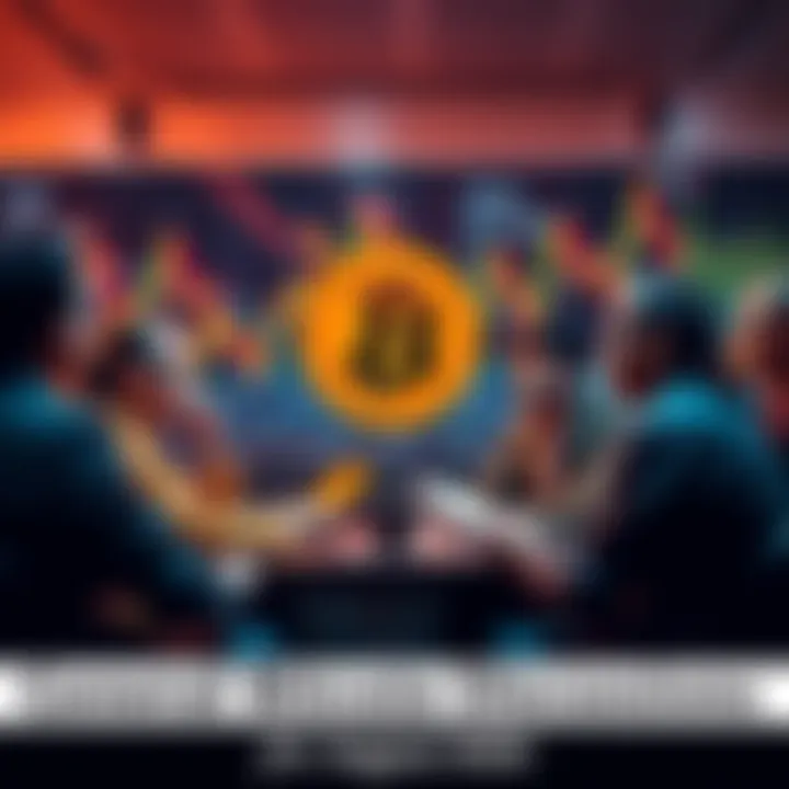 Bitcoin Discussion Thread People engaged in a lively discussion about Bitcoin with charts and graphs in the background