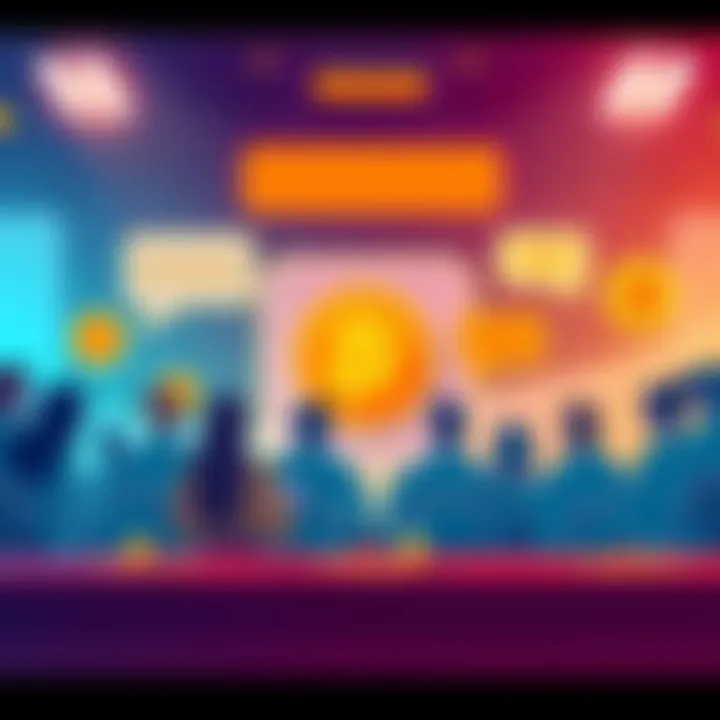 A colorful graphic showing a group of people chatting about Bitcoin in a forum setting, with speech bubbles and Bitcoin symbols.