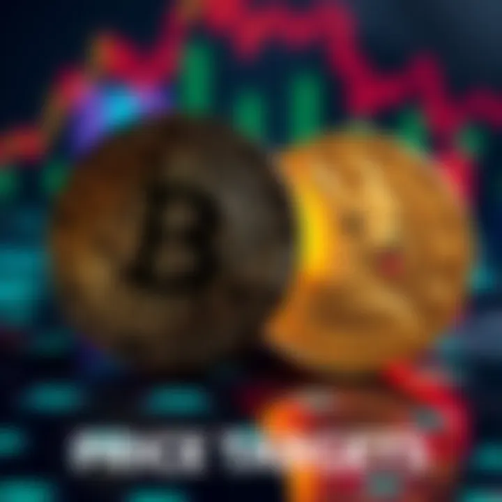 Bitcoin and Dogecoin Price Targets Visual representation of Bitcoin and Dogecoin with price indicators showing targets of $150 and $1.50 respectively.