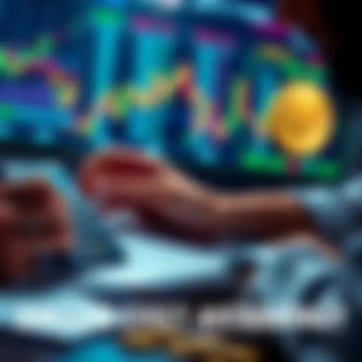 A person analyzing Bitcoin prices with a calculator and a notebook, planning monthly investments, symbolizing Dollar Cost Averaging strategy.