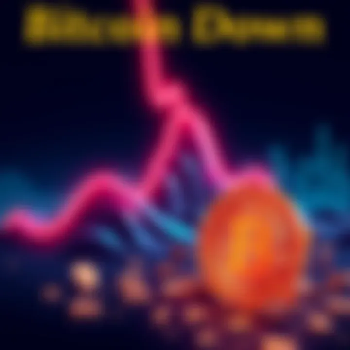 An illustration showing a downward trend in bitcoin value, representing the losses faced by early investors. A sad expression symbolizes the regret of lost wealth.