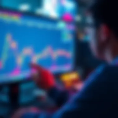 Bitcoin Downturn Buying A person analyzing Bitcoin prices on a computer screen during a market decline, considering buying opportunities.