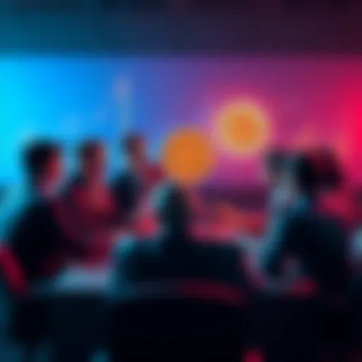 Bitcoin and Elite Control A group of educated individuals discussing Bitcoin with graphs and charts around them, symbolizing wealth distribution and societal stability.