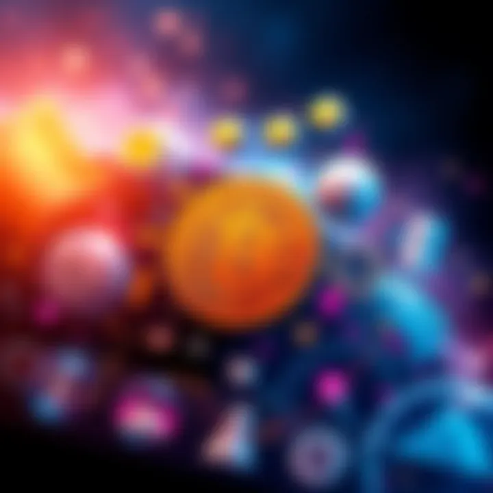 Visual representation of Bitcoin symbol surrounded by icons of money, clock, and energy sources, illustrating its impact on finance and efficiency