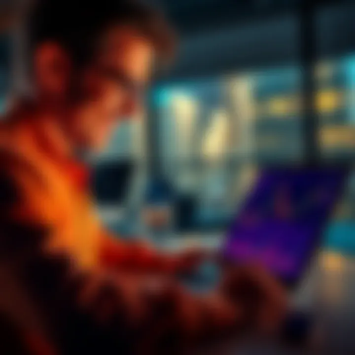 A new investor looking at a Bitcoin chart on a laptop, smiling with excitement about cryptocurrency.