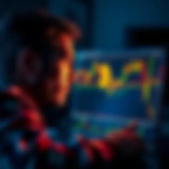 A person gazing at a laptop screen showing Bitcoin charts, contemplating more investments in cryptocurrency.