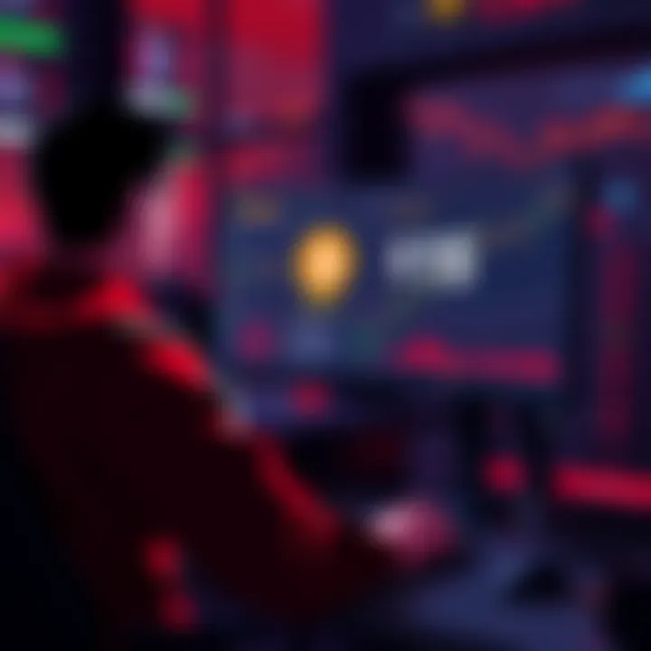A person sitting at a computer, monitoring Bitcoin ETF investments with a small amount shown on the screen, symbolizing daily investing.