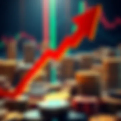 Bitcoin ETF Market Dip A visual representation of Bitcoin ETFs showing a downward trend with a large red arrow and stacks of coins in the background.