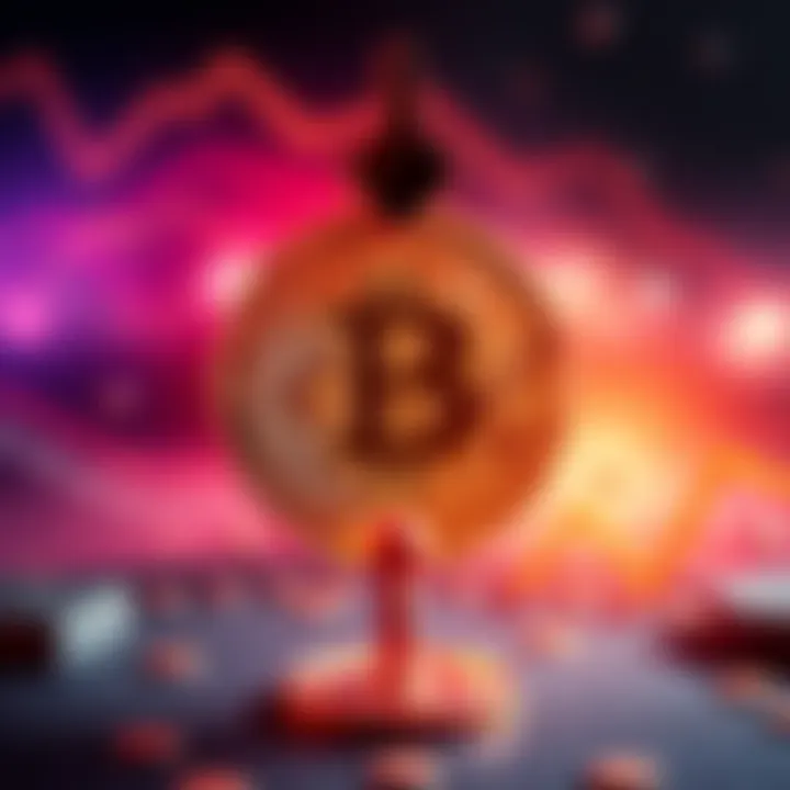 A visual representation of Bitcoin symbol with a downward arrow and dollar signs, indicating its fall below $1000.