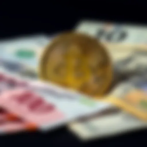 A visual comparison of Bitcoin and fiat currency notes, symbolizing perception of value in money.