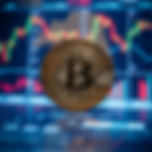 A Bitcoin symbol in front of financial charts representing market trends and investments
