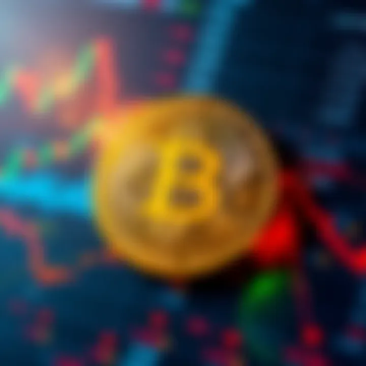 A Bitcoin symbol surrounded by financial charts and graphs, symbolizing the rise of cryptocurrency and financial independence.