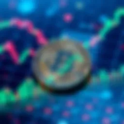 A Bitcoin coin surrounded by a fluctuating price graph showing ups and downs, representing its market value