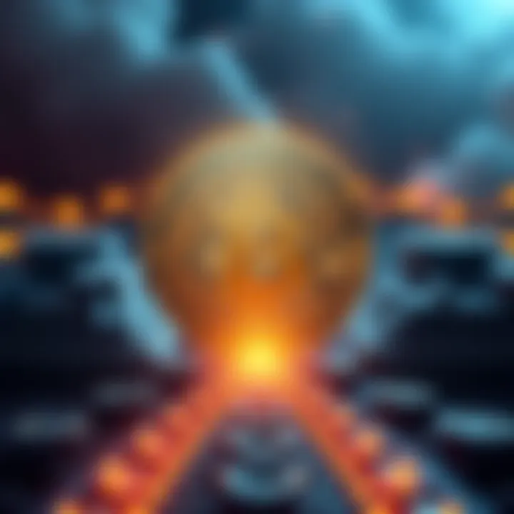 Illustration of a Bitcoin fork showing a split coin with two separate paths, symbolizing different cryptocurrency communities and their choices.